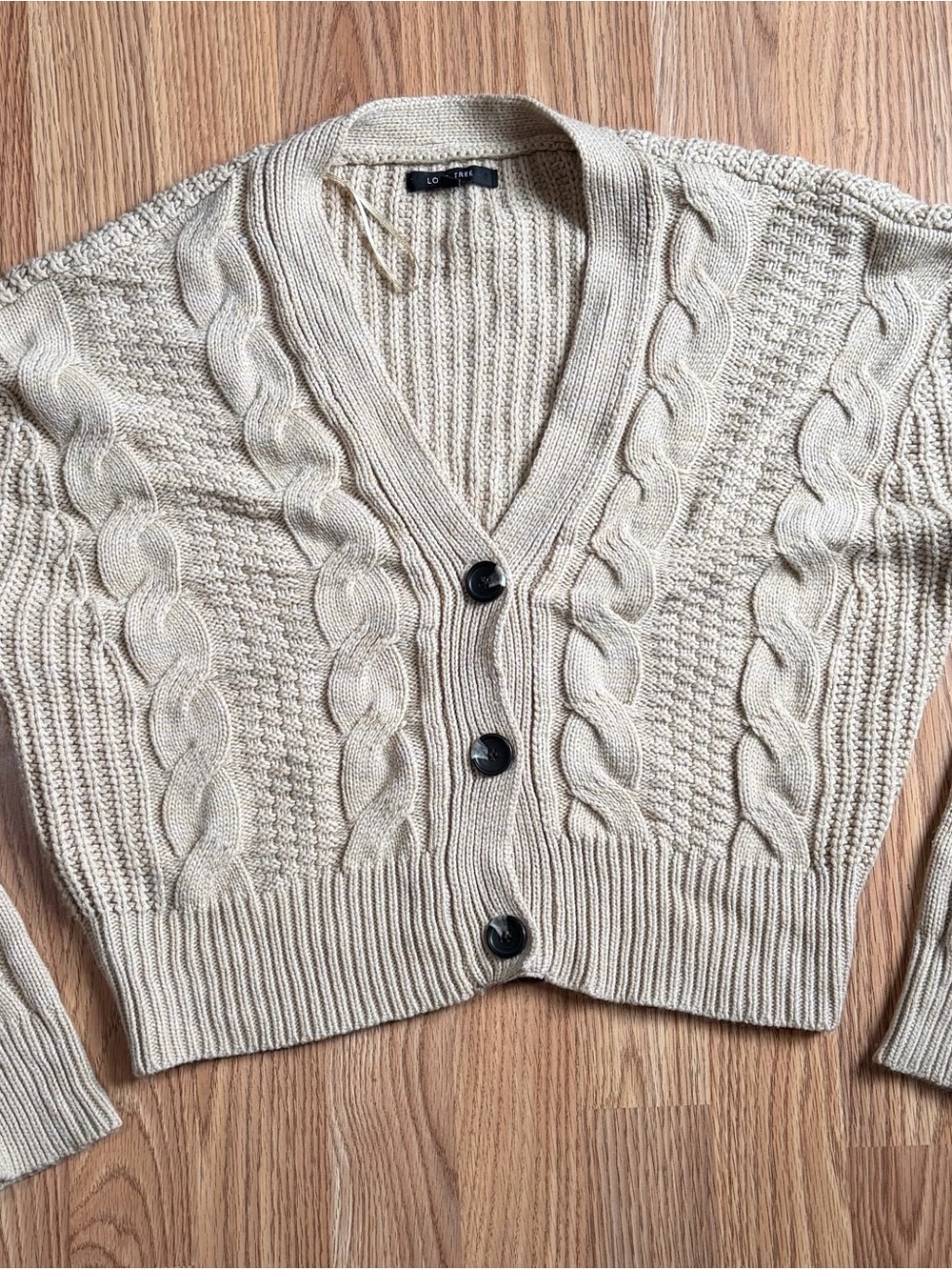 Love Tree Cream Cable-Knit Button Cardigan